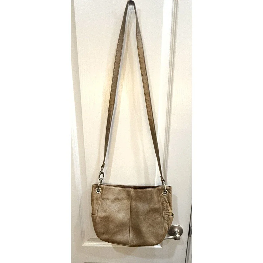 Tignanello Metallic Gold 100% Pebbled Genuine Leather Hobo Crossbody Metallic